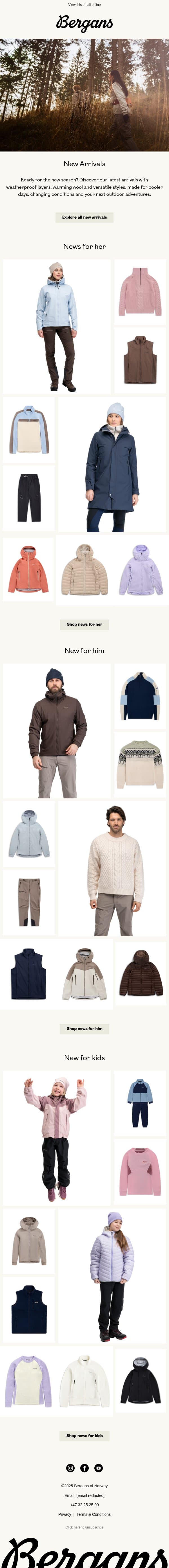 New Season. New Arrivals. email from Bergans screenshot