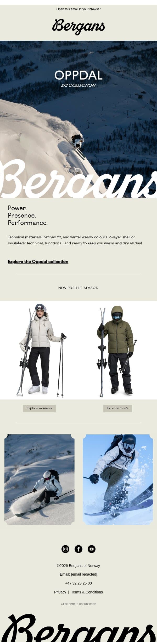 New arrivals in the Oppdal ski collection email from Bergans screenshot