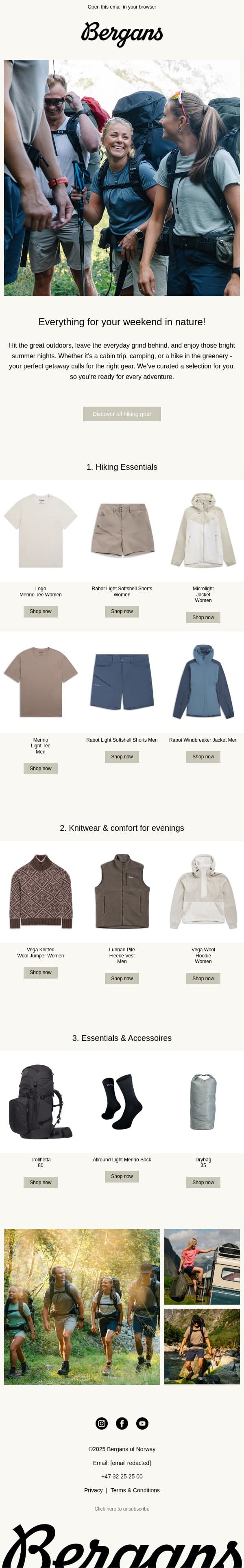 Your perfect summer weekend in nature email from Bergans screenshot
