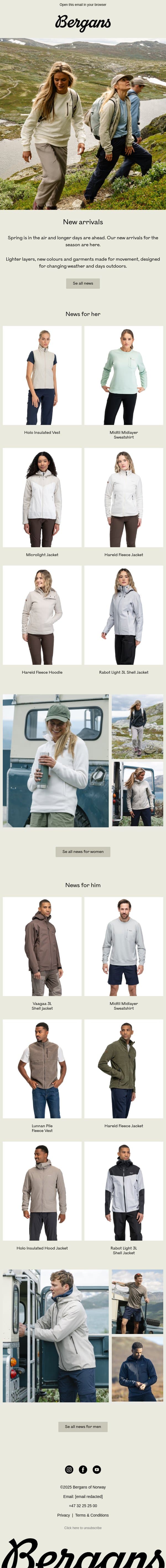 Spring is in the air – discover the new arrivals email from Bergans screenshot