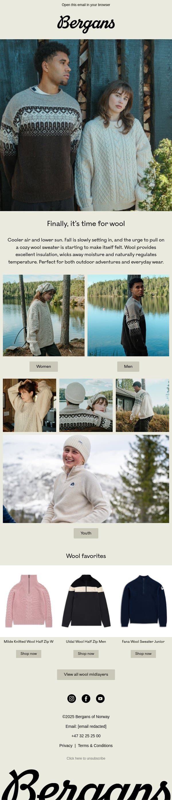 Ready for fall, wool and cooler days? email from Bergans screenshot