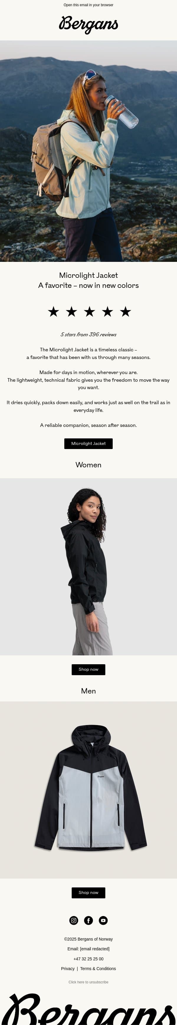 A favorite – now in new colors email from Bergans screenshot