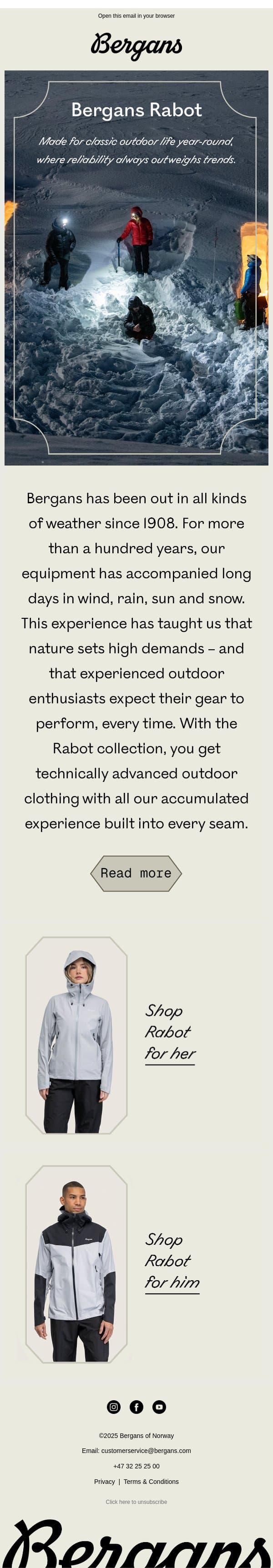 Bergans Rabot: Technical Outdoor Clothing for Year-Round Use email from Bergans screenshot
