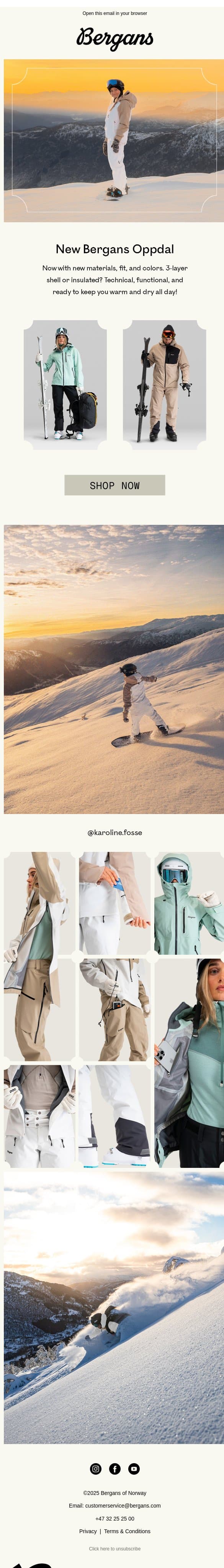 Discover the Oppdal ski collection email from Bergans screenshot