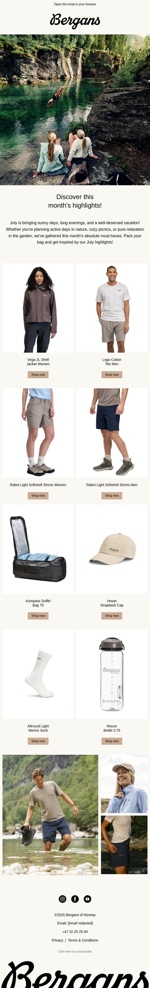 July Highlights: Everything you need for your summer! email from Bergans screenshot