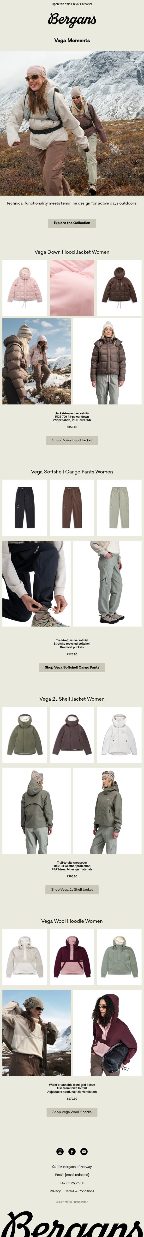 The Highlights of the Vega Collection email from Bergans screenshot