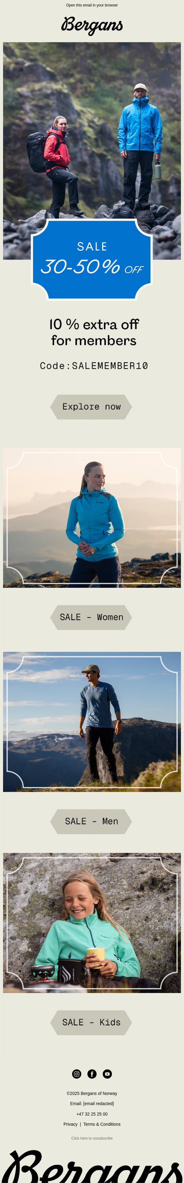 Our sale is still on! email from Bergans screenshot
