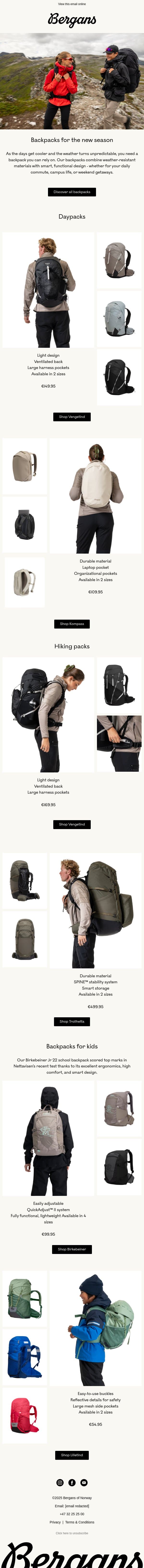 Ready for autumn? Discover our backpacks 🍁 email from Bergans screenshot