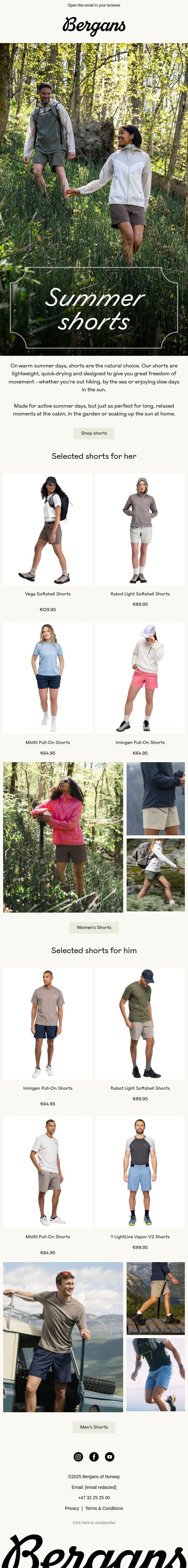 The summer shorts are here. email from Bergans screenshot