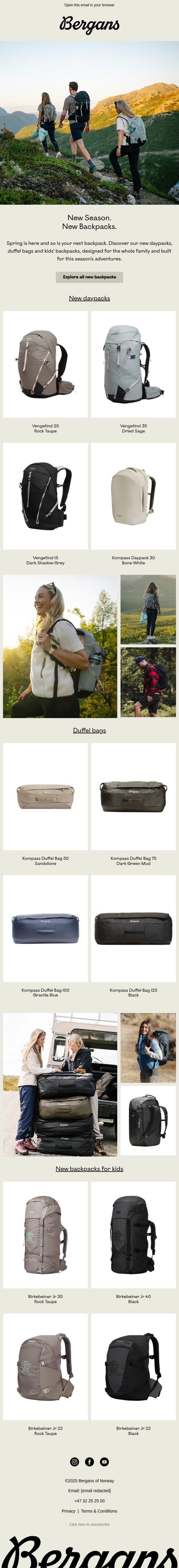 New season, new backpacks – for the whole family email from Bergans screenshot