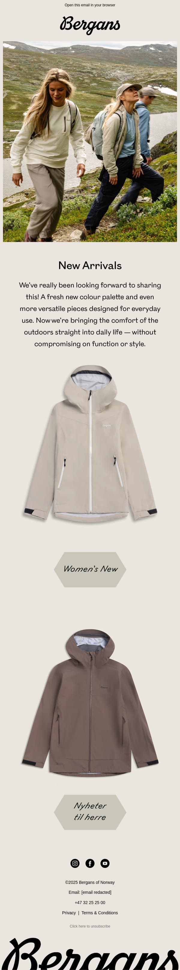 See the first spring arrivals email from Bergans screenshot