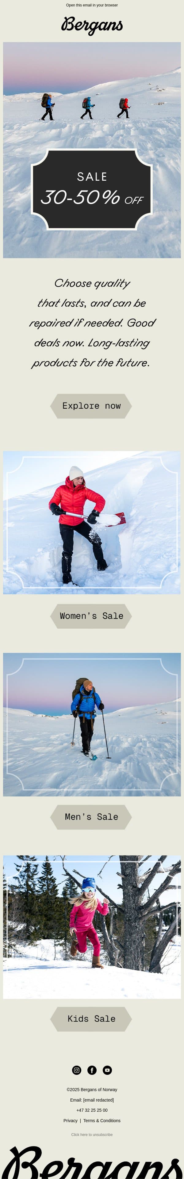 Our SALE has started - up to 50% off email from Bergans screenshot