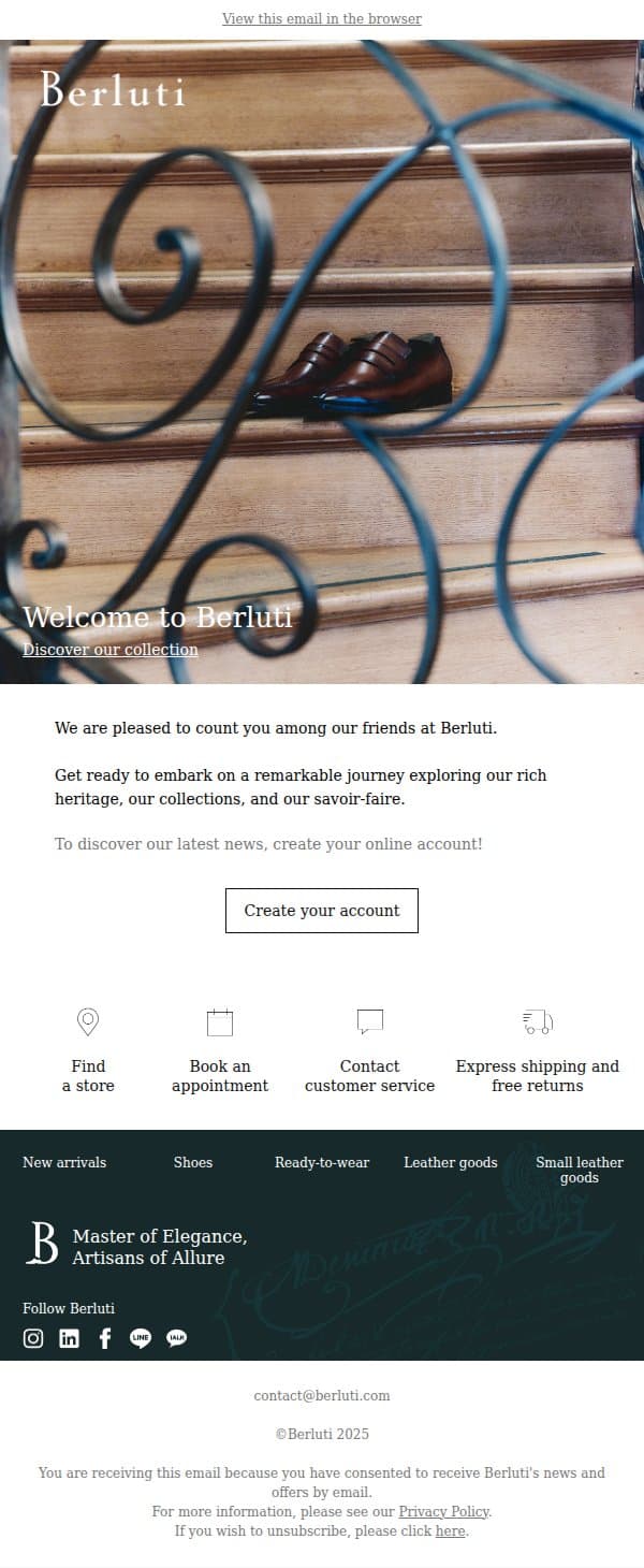 Welcome to Berluti email from Berluti screenshot