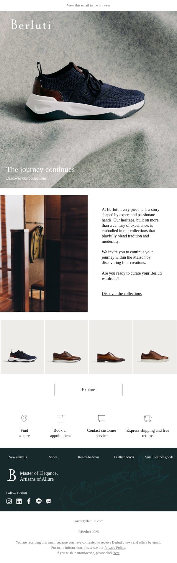 An invitation to create your wardrobe email from Berluti screenshot