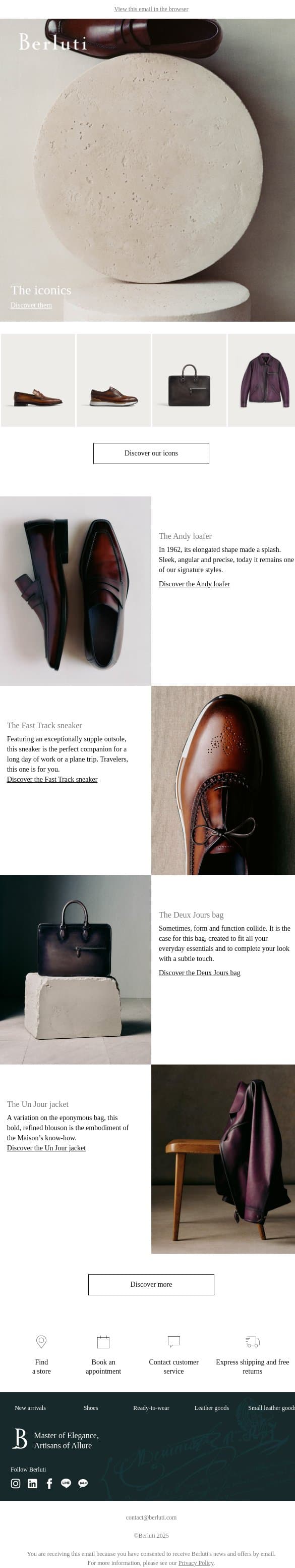 Your first few steps within the Berluti family email from Berluti screenshot