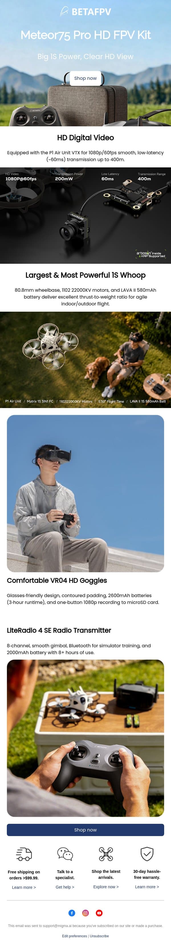 Meet Meteor75 Pro HD FPV Kit! email from BetaFPV screenshot