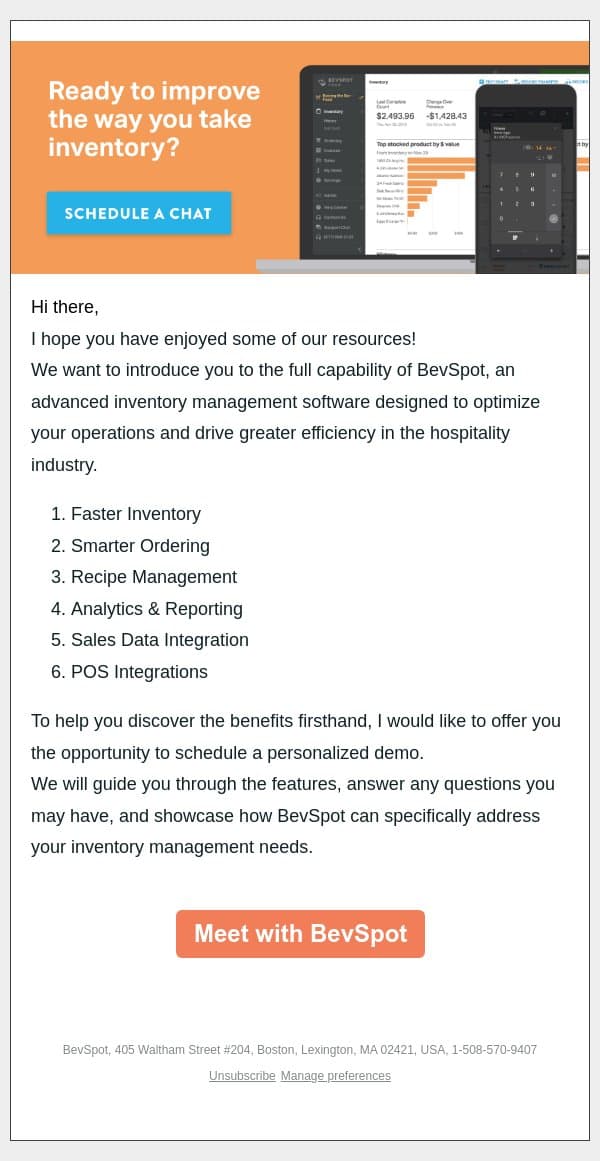 Ready for a Chat? email from BevSpot screenshot