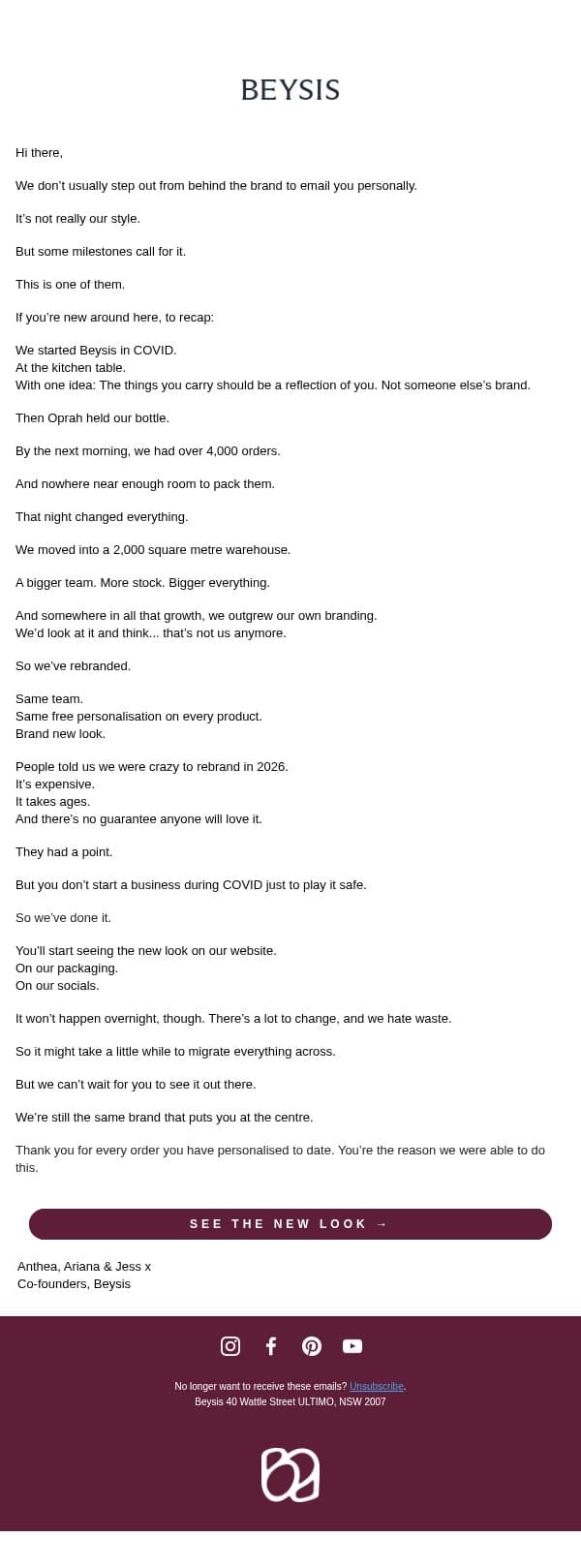 We’ve had a bit of work done. email from Beysis screenshot