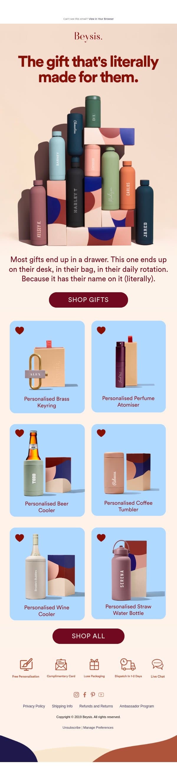 They can't re-gift this. email from Beysis screenshot
