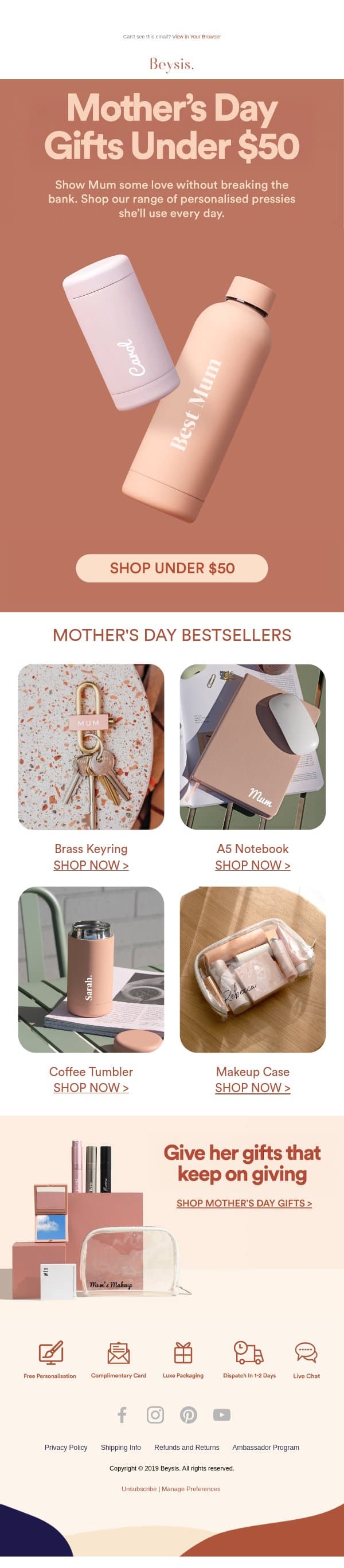 Spoil Mum For Under $50 💖 email from Beysis screenshot