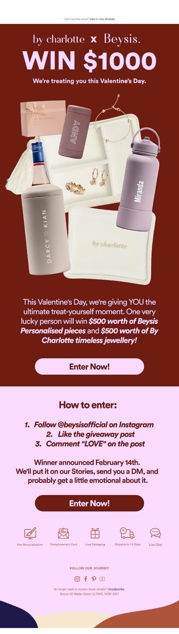 Forget roses. Win $1000 instead! email from Beysis screenshot