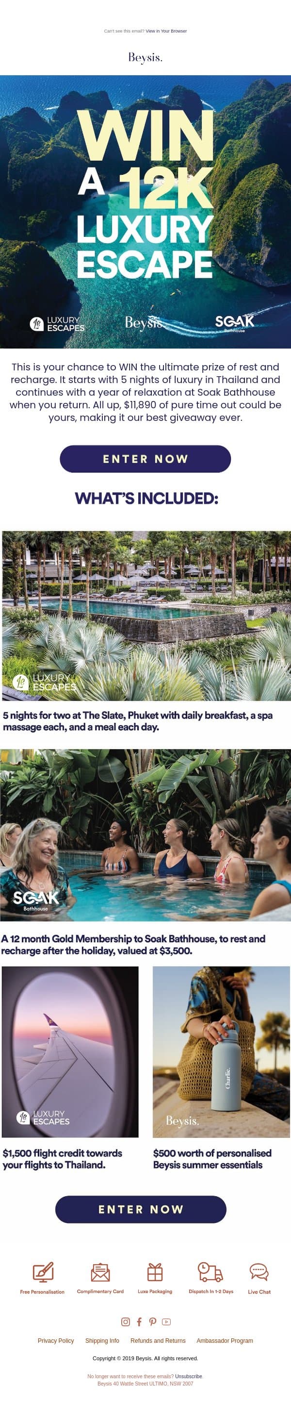 A Once-In-A-Lifetime 12K Luxury Vacay? Yes, Really. email from Beysis screenshot