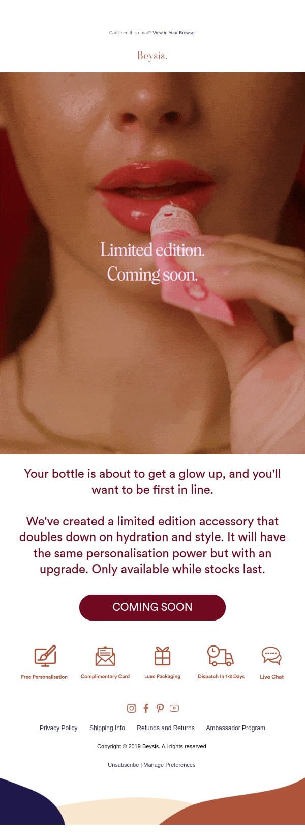Your bottle is getting a glow-up ✨ email from Beysis screenshot