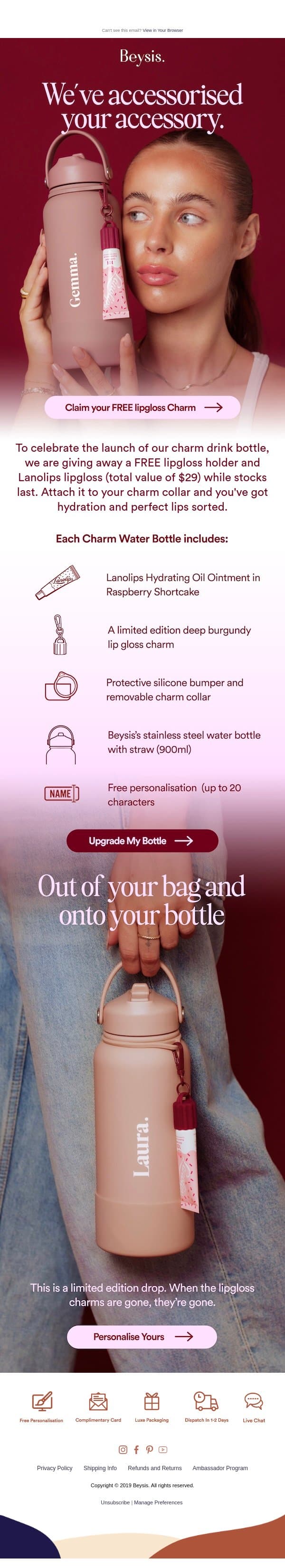 Free Lipgloss Charm?! Say less. email from Beysis screenshot