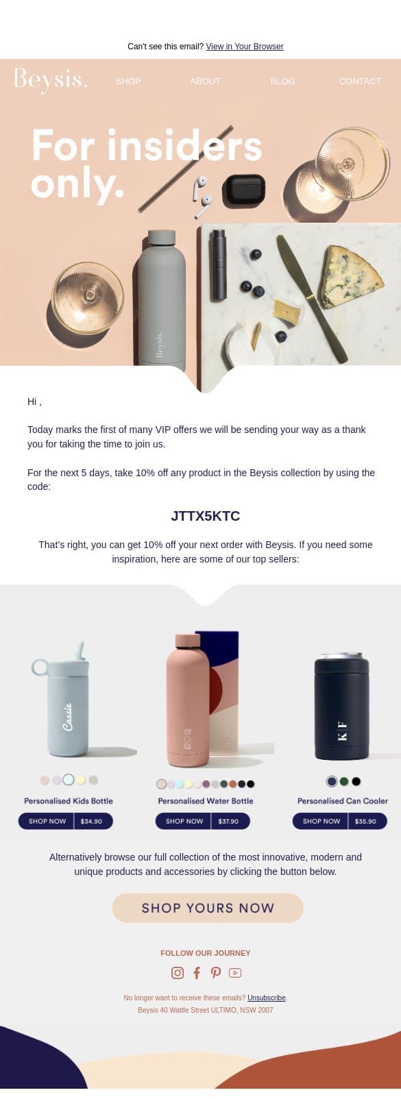Shhh just for you, 10% OFF SITEWIDE 🤫 email from Beysis screenshot