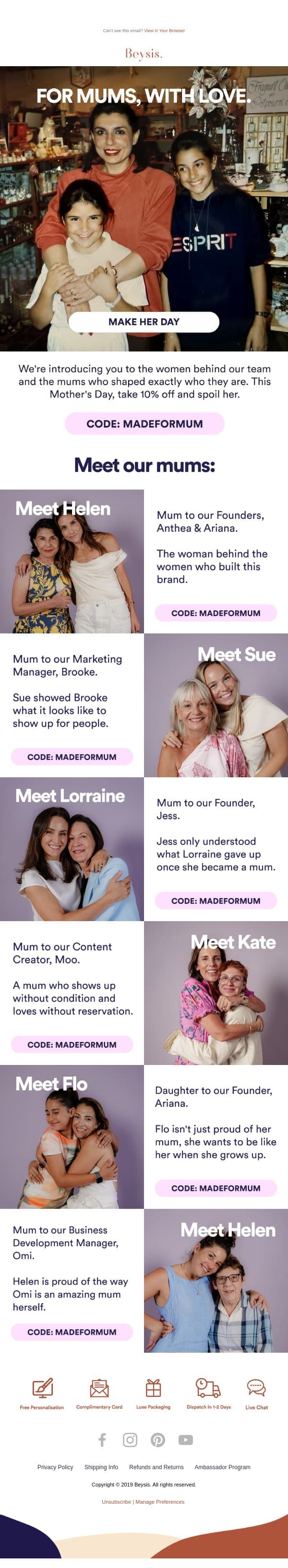 Meet the women behind our team. email from Beysis screenshot