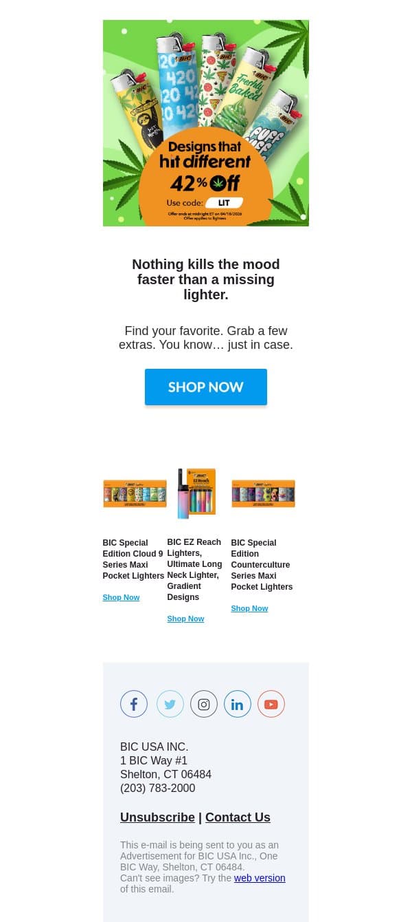 42% off. Coincidence? We think not. email from BIC screenshot