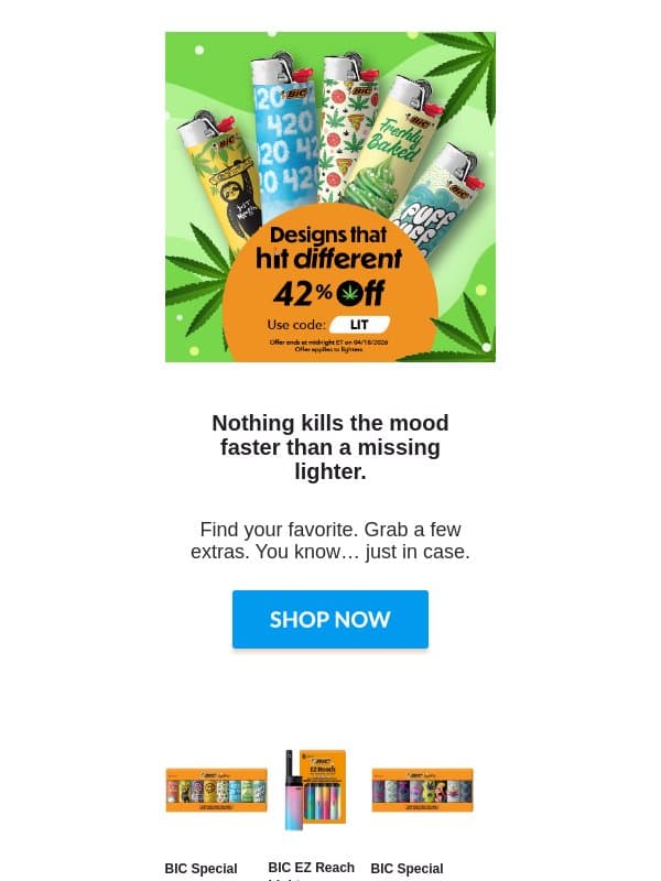 42% off. Coincidence? We think not. email from BIC