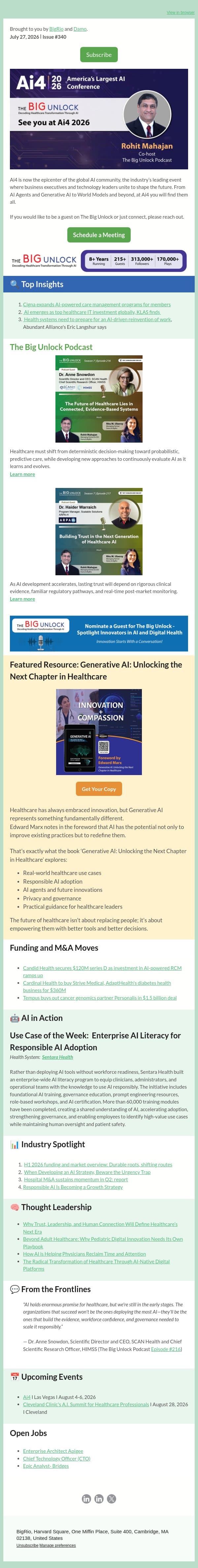 #340 Healthcare AI+Newsletter! email from BigRio screenshot