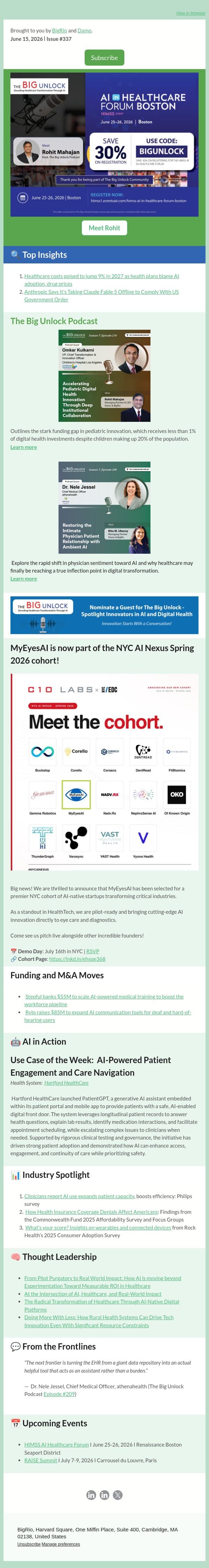 #337 Healthcare AI+Newsletter! email from BigRio screenshot