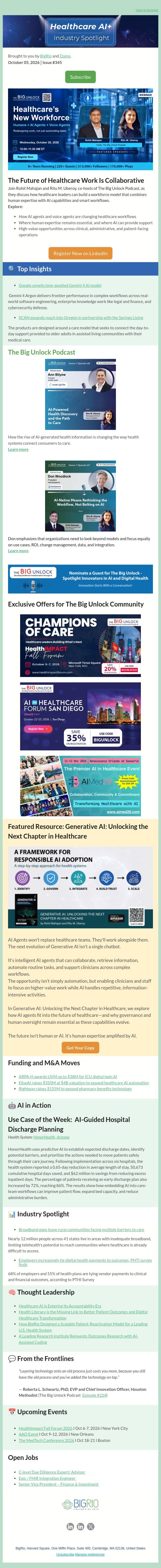 #345 Healthcare AI+Newsletter! email from BigRio screenshot