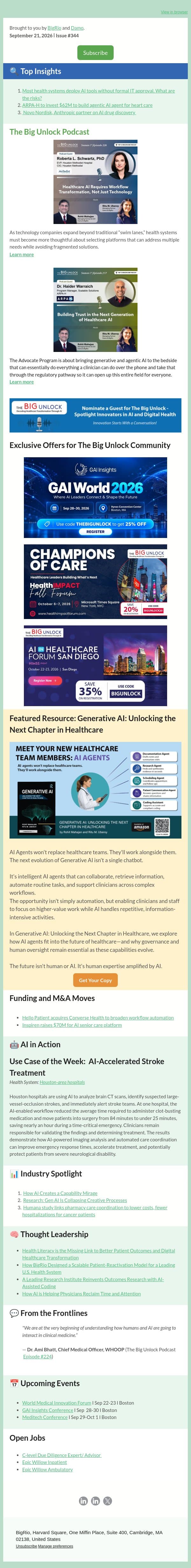 #344 Healthcare AI+Newsletter! email from BigRio screenshot