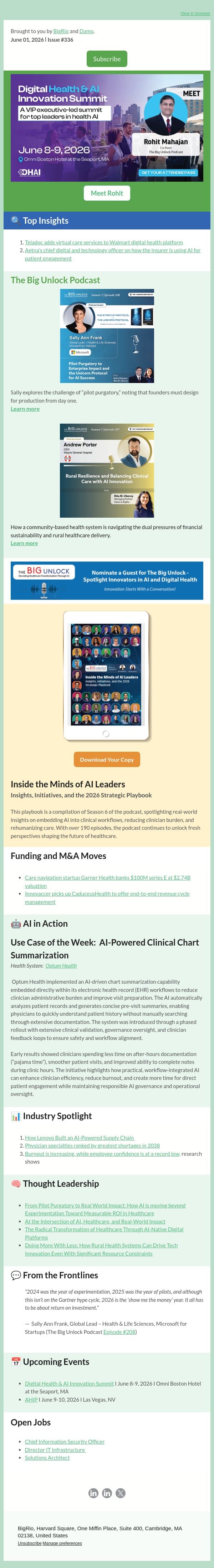 #336 Healthcare AI+Newsletter! email from BigRio screenshot