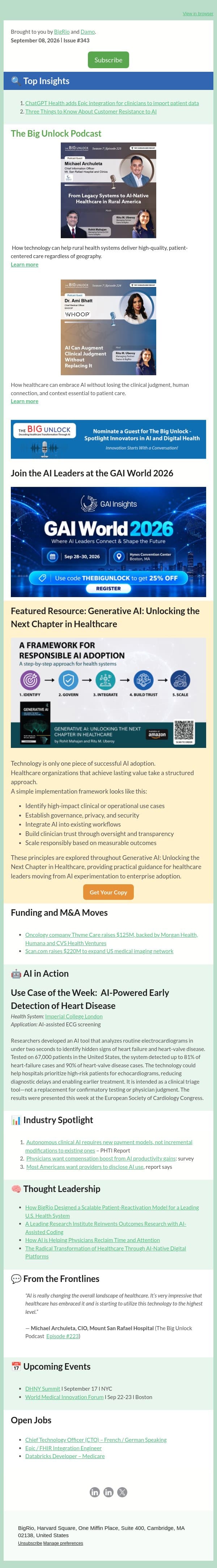 #343 Healthcare AI+Newsletter! email from BigRio screenshot