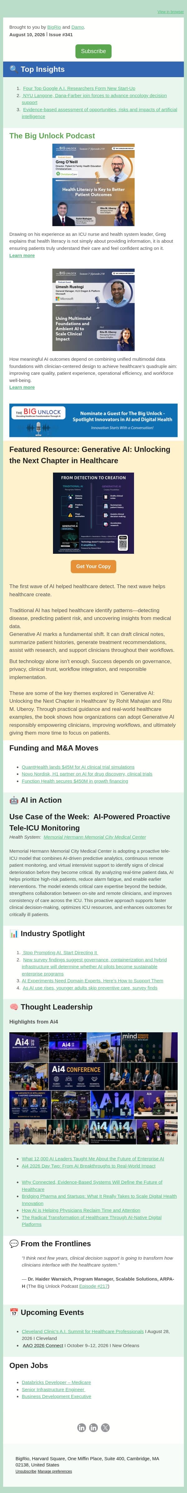 #341 Healthcare AI+Newsletter! email from BigRio screenshot