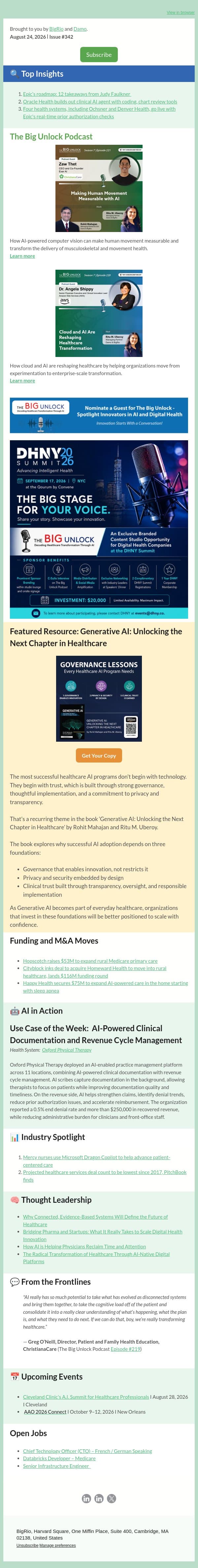 #342 Healthcare AI+Newsletter! email from BigRio screenshot