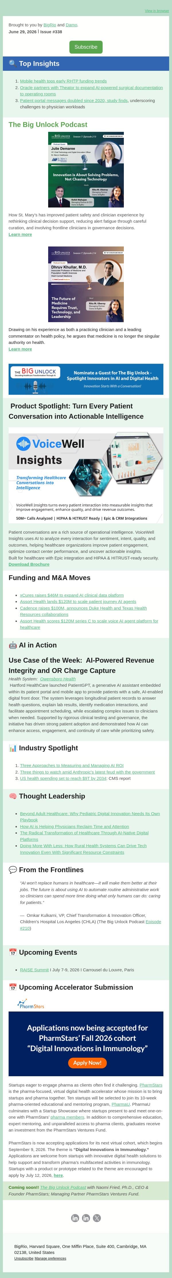 #338 Healthcare AI+Newsletter! email from BigRio screenshot