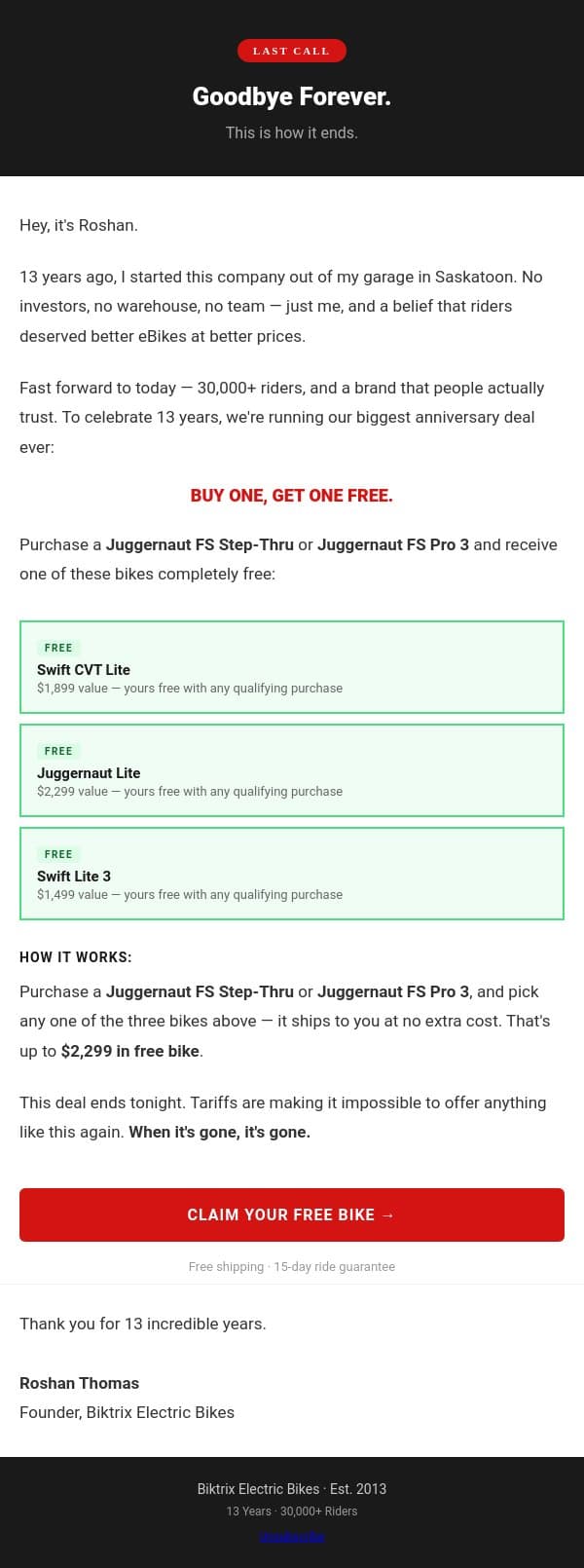 Goodbye Forever. email from Biktrix screenshot