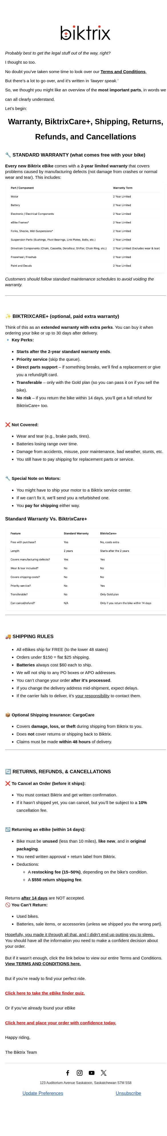 Shop with confidence. email from Biktrix screenshot
