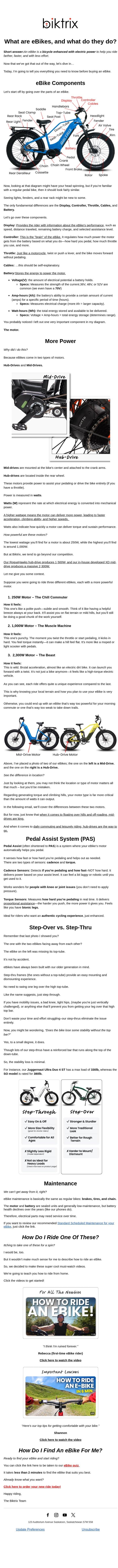 What are eBikes, and what do they do? email from Biktrix screenshot