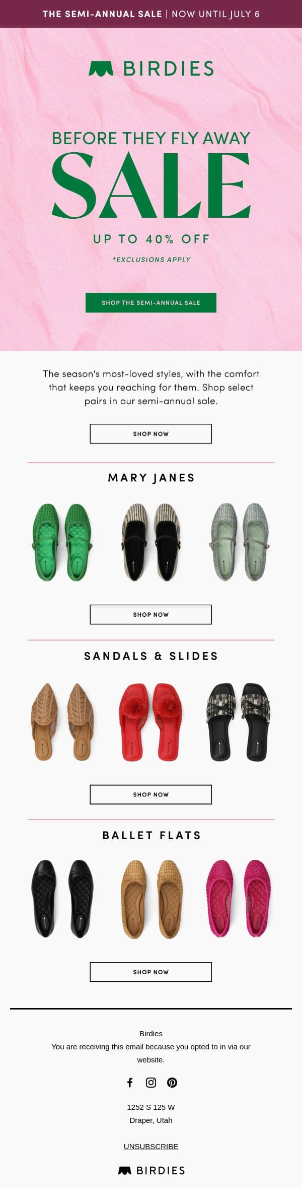 SALE. SALE. SALE. email from Birdies screenshot
