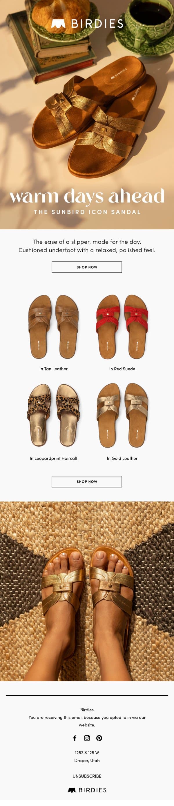 Sandal season looks good on you 😍 email from Birdies screenshot