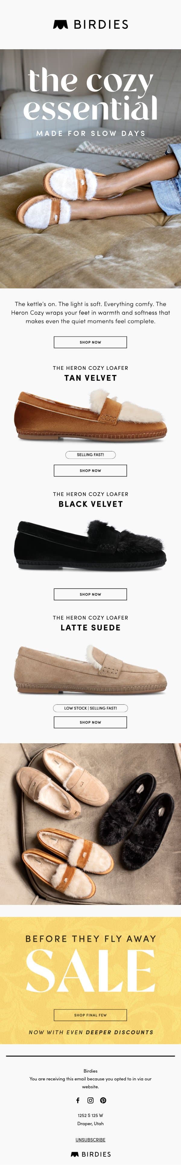 This Is What “Comfy Chic” Looks Like email from Birdies screenshot