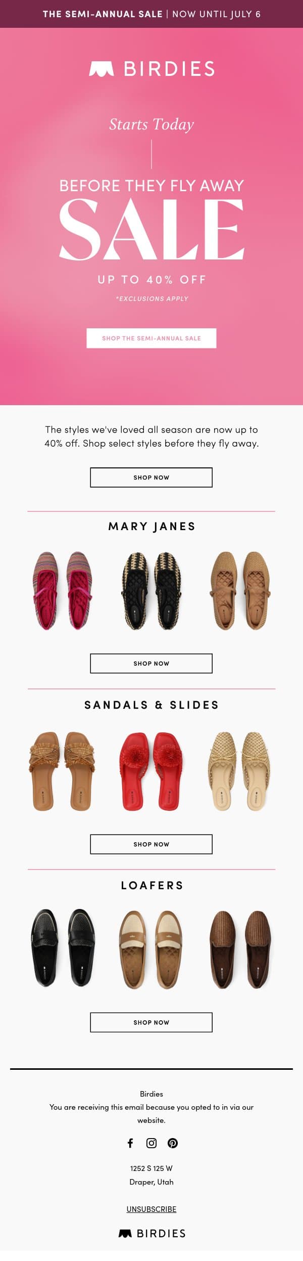 Our Semi Annual Sale Is Live! 🛍️ email from Birdies screenshot
