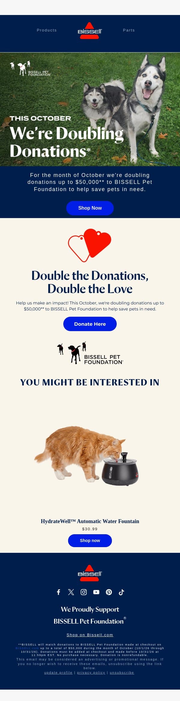 Donate & We'll Match Your Kindness email from Bissell screenshot