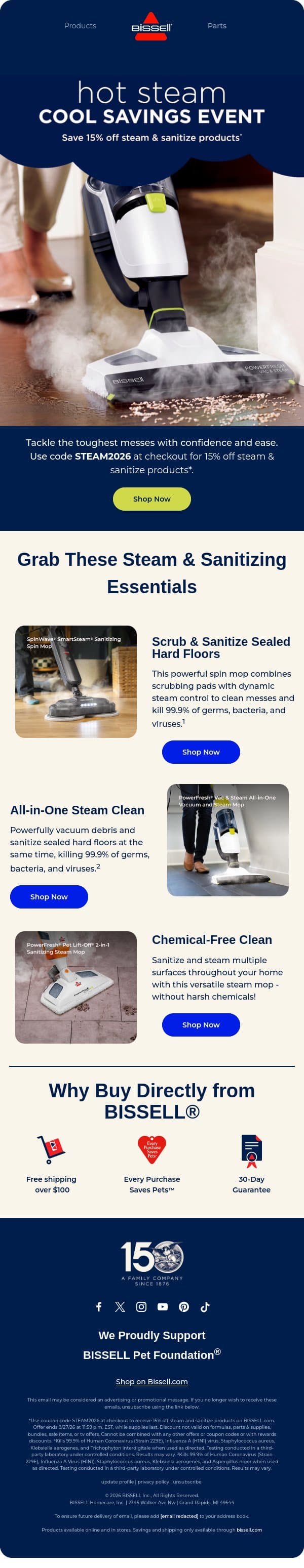 Let Off Some Steam with Big Savings! 💨 email from Bissell screenshot